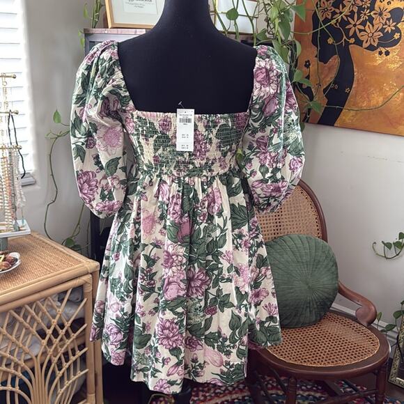 NWT Abercrombie & Fitch Garden Floral Emerson Poplin Puff Sleeve Mini Dress - Picture 2 of 6